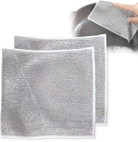 Multifunktionales Geschirrtuch, nicht kratzend, Drahtgeflecht, Geschirrtuch, Geschirrtuch, Spülen, Theken, Herdplatten, einfaches Abspülen, maschinenwaschbar, 2 Stück