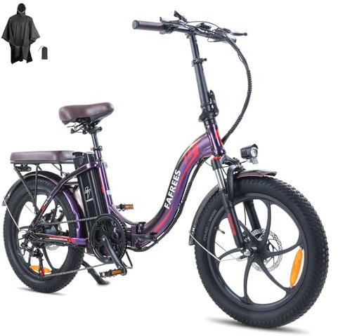 Fafrees E Bike Klapprad, 20 Zoll Electric Fahrrad für Herren Damen Bis 25 km/h mit 36V 18AH abnehmbarem Akku 250W Motorund, Mountainbike mit 7S Gängen, F20 Pro Violett