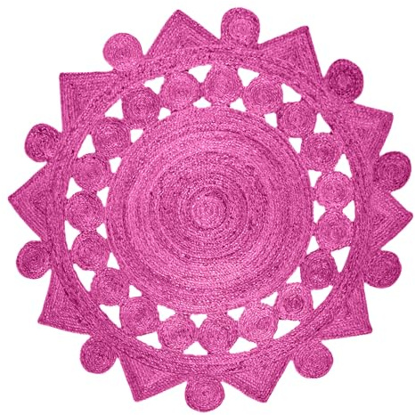 CASAVANI Tapis rond en jute tressé rose de 122 cm, tapis d'intérieur et d'extérieur, tapis à tissage plat, tapis à tissage plat, pour chambre à coucher, chevet, salle à manger, cuisine et tapis de