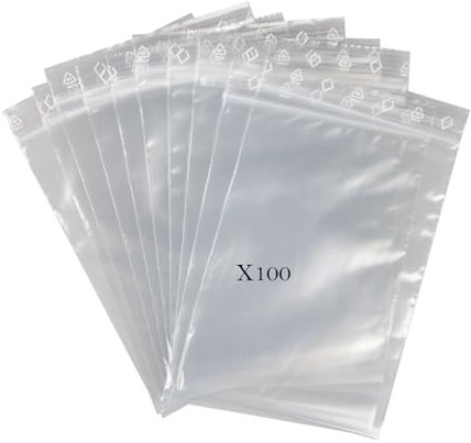 Sachet zip en plastique transparent de qualité alimentaire et refermable pour bonbon, biscuit. Lot de 100 sachets robustes 50 microns. (8cm X 12cm)