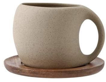 Tvvtuww Coffee Cup Mug Espresso Cups Set, 8 Oz Ceramic Cup with Natural Acacia Wood Saucer for Espresso, Latte, Cappuccino Coffee, Tea, Unglazed Porcelain Arty Mug (Natural Earthiness Finish)