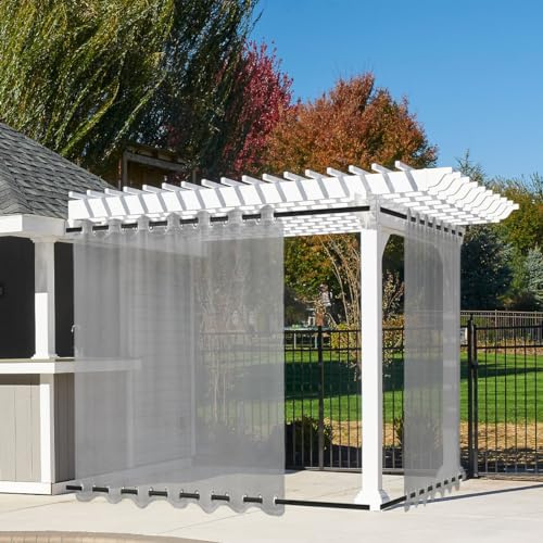 Heavyoff Outdoor Vorhang Transparent Wetterfest Gardinen mit Ösen Oben und Unten Wasserdicht Sichtschutz Sonnenschutz Pavillon Vorhänge Für Balkon Terrasse 2 Stück, Grau, 254x213cm