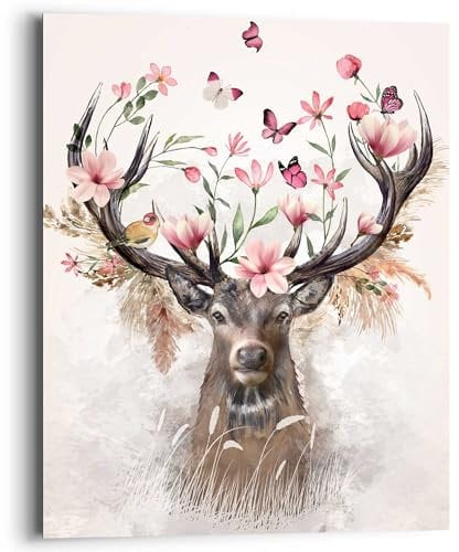 REINDERS Wandbild, Sweet Deer, Kinderzimmer, Bilder, Wanddeko, Room Decor, MDF, Rosa, 50x40cm