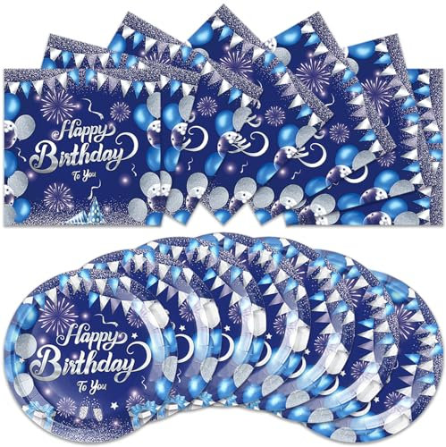 ACIYHN 40 Pcs Blue Ocean Birthday Party Supplies, Plates, Napkins & Cutlery for 20 Guests