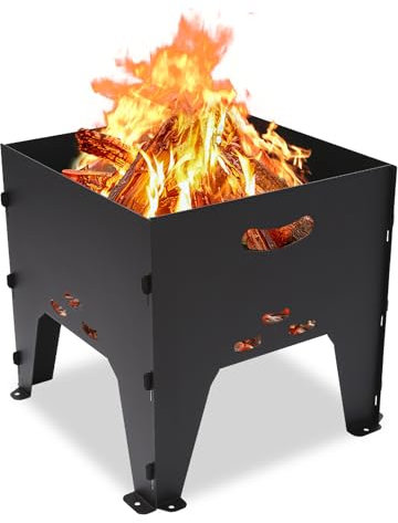 SearCook Braciere portatile da 35,1 x 35,1 cm, pieghevole, per esterni a legna, campeggio, accessori da esterni pieghevoli per barbecue, picnic, falò