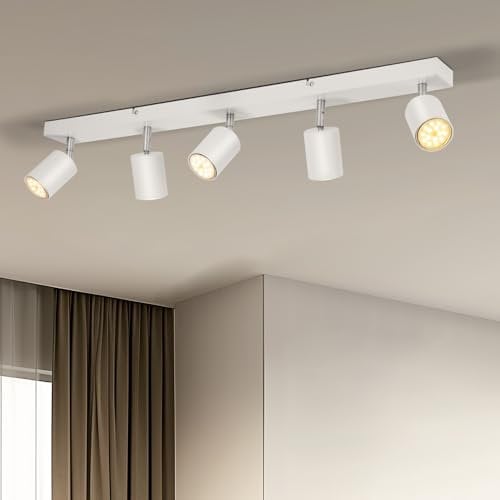 Gr4tec Deckenstrahler LED 5 Flammig, Deckenleuchte Strahler Weiß Inkl. 5 x 6W GU10 550LM Warmweiß 2700K, Modern Spotbalken Deckenlampe Deckenspot LED Schwenkbar für Wohnzimmer Küche