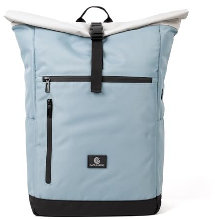 Nouvari Rolltop Rucksack Herren Damen Wasserabweisender Rucksack schwarz mit 17 Laptopfach für Uni Arbeit Freizeit Reiserucksack Groß Backpack Wanderrucksack Rollrucksack 30l (Skyblue)