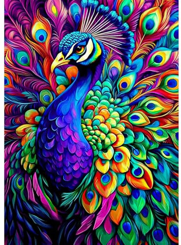 AIRDEA Bunte Pfau Diamond Painting Erwachsene, DIY 5D Pfau Diamant Painting Bilder, Bastelset Erwachsene Frauen als Haus Wanddeko 30x40 cm