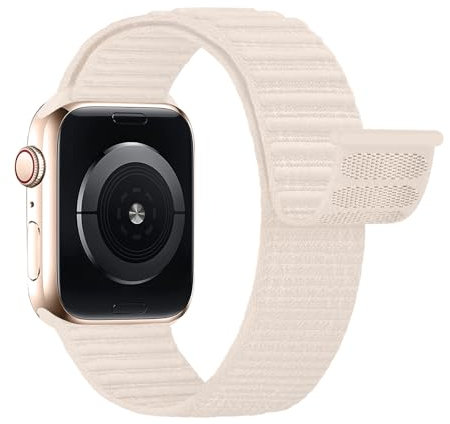 Lobnhot Nylon Sport Loop Kompatibel mit Apple Watch Armband 40mm 41mm 38mm 46mm 45mm 44mm 42mm Herren Damen, Verstellbarer Sport Armband für iWatch Series 10 9 8 7 6 5 4 3 2 1 SE Polarstern Beige
