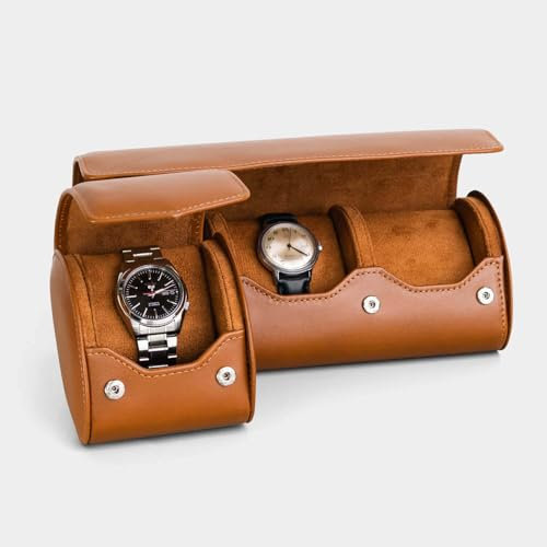 Nordform Travellers Set (Grail + Trinity) - Leder Uhrenetui für 1 und 3 Uhren - Premium Uhrenaufbewahrungsrollen für Männer - Reise-Uhrenbox-Organizer mit gepolstertem Schutz - Cognac