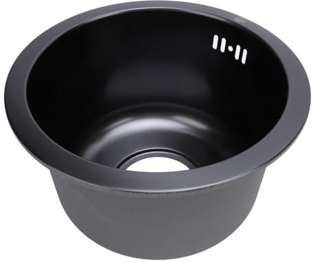 Fregadero de Cocina Redondo de Acero Inoxidable de un Seno bajo Encimera, Negro, H 28 Cm de Diámetro Exterior con Colador, Ideal para Barra Húmeda, Acero Inoxidable 304 ade.
