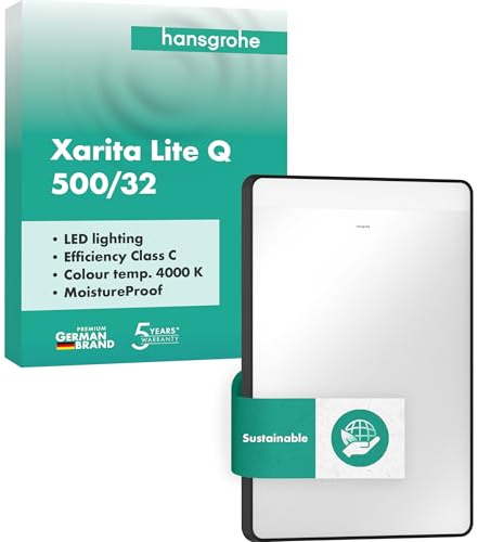 hansgrohe Xarita Lite Q - Spiegel mit Beleuchtung, Badezimmerspiegel mit horizontaler LED-Beleuchtung, Badspiegel 500x700x30mm, Lichtsteuerung über Wandschalter, Aluminiumrahmen, Mattschwarz, 54956670