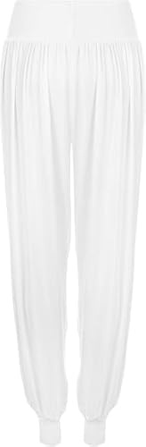 SXME MIGHT SAY Women's Harem Trousers - Ladies Casual Pants -Elasticated Waist - Soft Stretchy Fabric - Full Length - Plus Size UK (UK, Numeric, 8, 26, Regular, Regular, M/L (12-14), White)