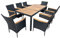 Panana 9 Piece Patio Rattan Dining Set, Wicker Garden Table and Stackable Chairs Set with Wood Table Top, Removable Cushions Balcony, Backyard, Poolside Outdoor