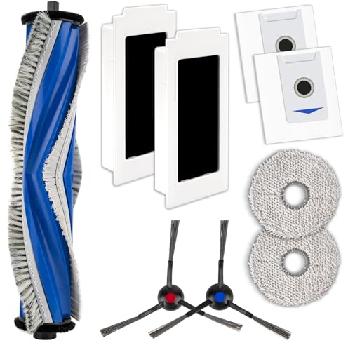 (9 Pieces) M12 Pro+ Replacement Parts Compatible with ECOVACS DEEBOT T30 Omni/ T30 Pro Omni/Yeedi M12 Pro+ Robot Vacuum, 1 Roller Brush, 2 Side Brushes, 2 HEPA Filters, 2 Dust Bags, 2 Mop Pads