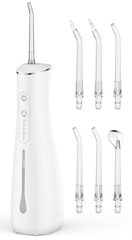 Water Flosser for Teeth Cordless Rechargeable with 4 Jet Tips 300ML Water Tank IPX7 Waterproof for Travel Home