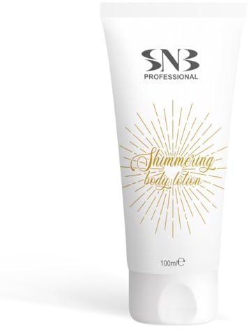 SNB Professional Glitzernde Körperlotion 100ml mit Kakaobutter, Kokos-, Argan-, Sonnenblumen- und Sheabutter-Ölen, angereichert mit Vitamin E – Feuchtigkeitsspendende Lotion mit goldenem Schimmer