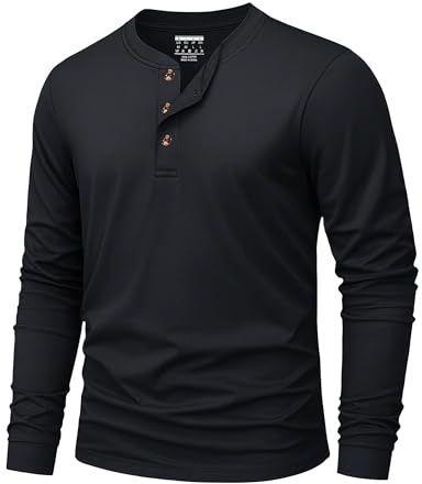 KEFITEVD Mens Long Sleeve Henley Tshirts Soft Cotton Grandad Shirts Button | Long sleeve henley t shirts,cotton pullover,grandad collar,collarless,basic casual tops,3 buttons