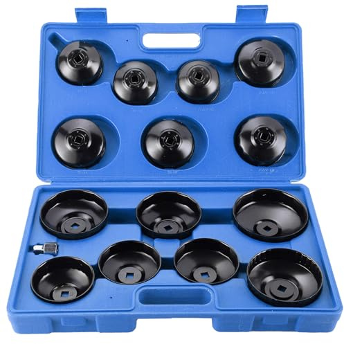 ATPEAM Juego de 15 Piezas Llave Filtro Aceite Coche, Herramienta de Extracción de Filtros de Aceite Universal con Adaptadores para Coches y Motos (Azul)