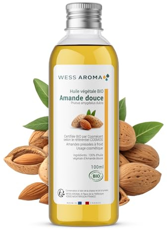 Huile Végétale BIO d'Amande douce 100ML - Hydrate la peau et redonne de l'éclat aux cheveux - Certifiée COSMOS - Sans Conservateur - Pratiques agricoles durables - Entreprise Française