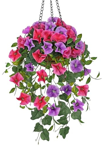 Briful Kunstblumen Wie Echt Morning Glory Hängende Pflanzen Künstliche Blumen mit Hängeampel, Höhe 70 cm, Zimmerpflanze Busch Dekopflanze Grünpflanze