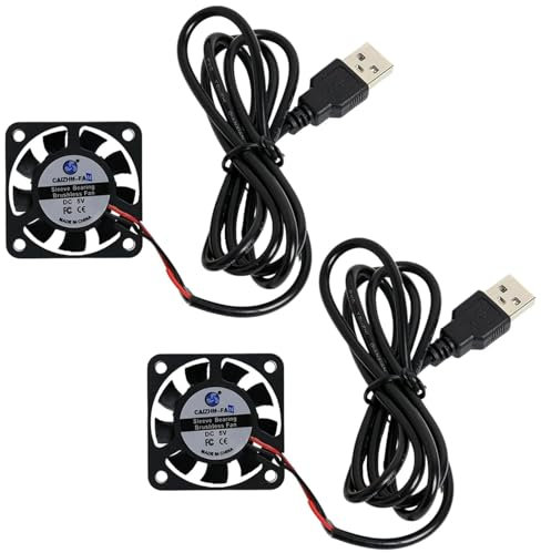 2 Unidades Ventilador Refrigeración USB 40x40x10mm – 5V DC USB Ventilador de Refrigeración, Cojinete a Aceite, 5000 RPM, 19,5 dB, 4,22 CFM, para PC, 3D-Printer, Router, NAS