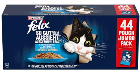 Felix So gut wie es aussieht, Katzenfutter nass in Gelee, Geschmacksvielfalt aus dem Wasser, 44er Pack (44 x 85g)
