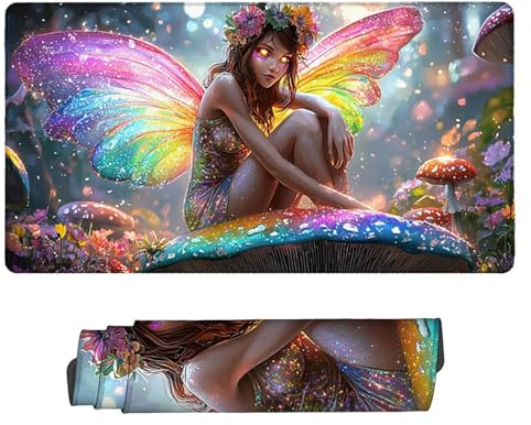 Large Gaming Mouse Mat Extended Gaming Mouse Pad XXL 600 x 300 mm Long Desk Pad with Stitched Edges - Anti-Slip Rubber Base Waterproof Mousepad Office Desk Accessories for Men (Butterfly Fairy) F-374