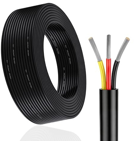 Qiping Cable redondo de 3 hilos, 3 x 0,5 mm², 10M, Cable eléctrico rojo/negro/Amarillo, 12V/24V, Flexible Cable de cobre estañado para automóviles, lámparas LED, paisaje