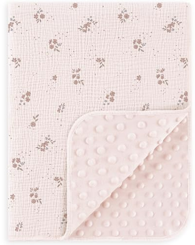 Susurration Babydecke Baumwolle Baby Decken Neugeborenen, Weiche Krabbeldecke 75x100cm,Multifunktional Minky Kuscheldecke für Kleinkinder Mädchen Junge (Pink Flower)