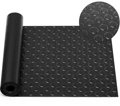 Breling 16 in x 10 ft Rubber Flooring Rolls Mats, Heavy Duty Diamond Plate Coin Plate Garage Floor Mat, PVC Water/Stain Outside Resistant Parking Rv Trailer Flooring