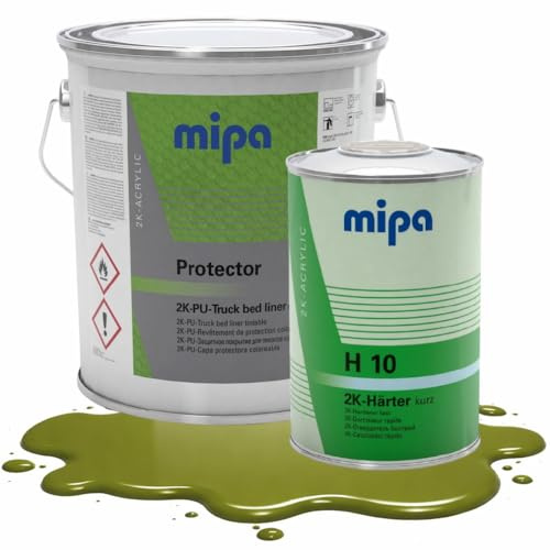 MIPA Protector 2K Lack-Beschichtung-Sets/RAL 6003 Olivgrün/Struktur-Schutzbeschichtung für Fahrzeug & Industrie. (1,0 L Gebinden Set)