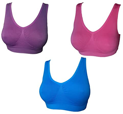 UtopyaUK Reggiseno Comfort Crop Top Reggiseno Senza Cuciture per Donne Yoga Bralette Reggiseni Sportivi Senza Ferretto Set di 3, 1 Hot Rossa 1 Viola 1 Blu, L
