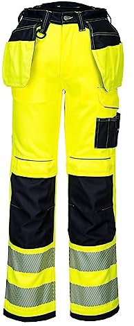 Portwest T501 Mens PW3 Hi Vis Work Trousers - Holster Pocket Workwear Safety Construction Trousers Yellow/Black, 38