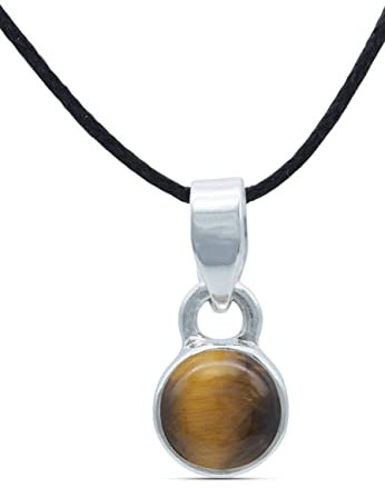 mantraroma Kettenanhänger 925 Silber Tigerauge brauner Stein Edelstein Kettenanhänger Damen Sterling Silber Halskette Anhänger Geschenk (MAH-097-18)