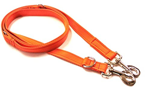 25mm Police Style Dog Training Leads Obedience Control Leash Multi-Functional Double Ended In Cushioned Webbing (Orange, 8ft (2.4m) Long)
