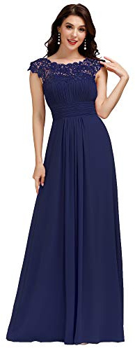 Ever-Pretty Bridesmaid Dresses Women's Lacey Neckline Open Back Ruched Style Autumn Dresses Navy Blue 18UK