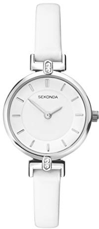 Sekonda Mills 26mm Womens Round Classic Watch Stone Set Lugs with Leather Strap