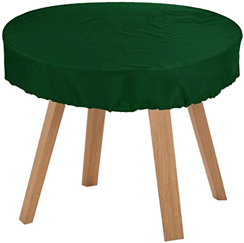 Kaufpirat Premium Abdeckplane Rund Ø 150x15 cm Holzbank Gartenmöbel Gartentisch Hülle Abdeckung Haube Schutzhülle Abdeckhaube 900 D, 500 g/m², 6.000 mm Wasserbeständigkeit Tannengrün