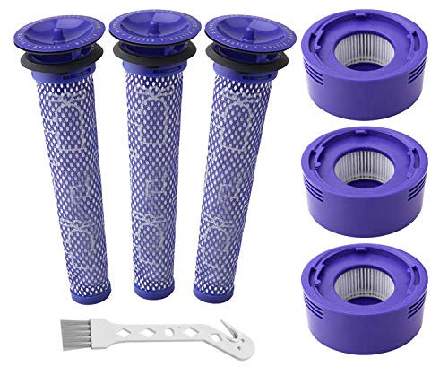 6 Pack Vacuum Filter Replacement Kit for Dyson V7, V8 Animal and V8 Absolute Cordless Vacuum, 3 HEPA Post Filter, 3 Pre Filter, Replaces Part # 965661-01 & 967478-01