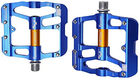 VOANZO Pedale Radfahren MTB Fahrradpedal Mountainbike Aluminiumlegierung Ultraleicht Ultra Running Sealed Lagerachse rutschfeste Pedale für Straße BMX Fahrrad (Blau Gold)