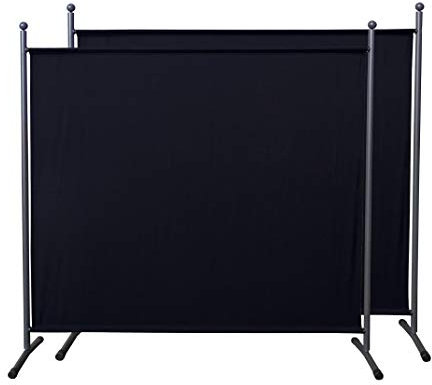 QUICK STAR 2 Stück Paravent 180 x 178 cm Schwarz Stoff Raumteiler Groß Stellwand Trennwand Balkon Sichtschutz
