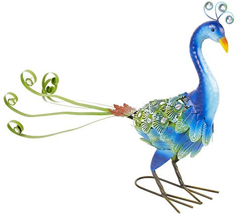 URBNLIVING Große lebensechte dekorative Metallvögel lebensecht bunt Garten Terrasse Skulptur Statuen/viele Arten erhältlich (kleiner blauer Pfau)