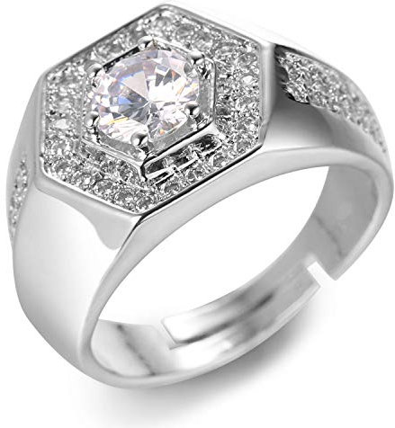 Halukakah Gold Diamantring Iced Out,Herren Platin überzogen Weißgold-Finish Ring Größe Einstellbar mit KOSTENLOSE Geschenkbox
