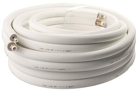 Wostore 50Ft. Mini Split Line Set Includes Two Pipes 1/4 & 1/2 O.D. 3/8 Thickened PE Insulated Coil Copper Line with Nuts for Air Conditioner HVAC Refrigeration and Heating Equipment