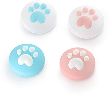 Easy-topbuy 4 Stück Joystick Kappen Katze Klaue Design Weiche Silikonhülle Joystickkappe Schutzkappe Für Nintendo/Für Lite (+ Blau + Weiß)