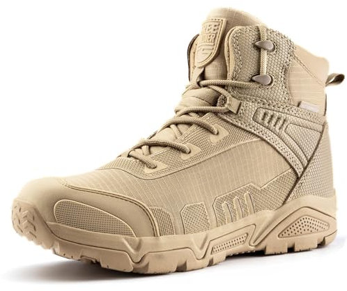 FREE SOLDIER Herren-Mid High-Schnürer Wasserdicht Boots Army Combat Schuhe, Wanderstiefel, atmungsaktiv, Taktische(Sandfarbe-wasserdicht,46EU)