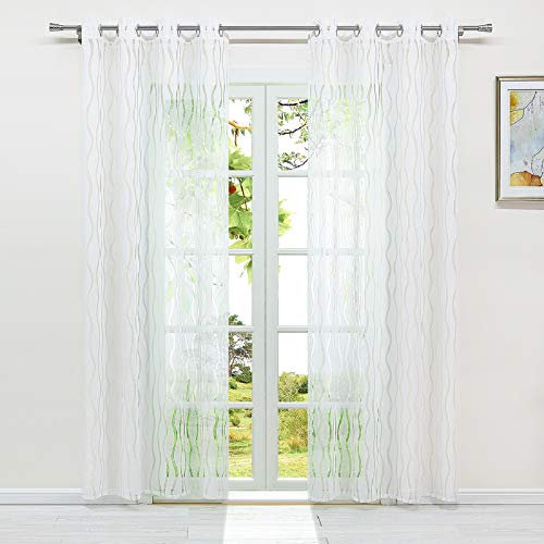 HeichkelL Voile Ösenschals Transparente Gardine mit Ösen Ausbrenner Vorhang Dekoschals für Wohnzimmer Fesnter 2 Stück BxH 140x225cm (Jedes Stück) Weiß