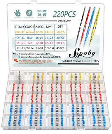 220pcs Saldatura Seal Connettore Filo,Sopoby Saldatura Seal Termorestringenti Butt Connettori Terminali Elettrici Impermeabile Isolati