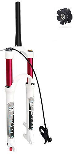 LvTu Luft Fahrrad MTB Federgabel 26 27.5 29 Zoll Weiß 140mm Federweg 32mm Rotes Innenrohr, Mountainbike Leicht Scheibenbremse Vorderrad Gabel (Color : Tapered Remote Lockout, Size : 29)